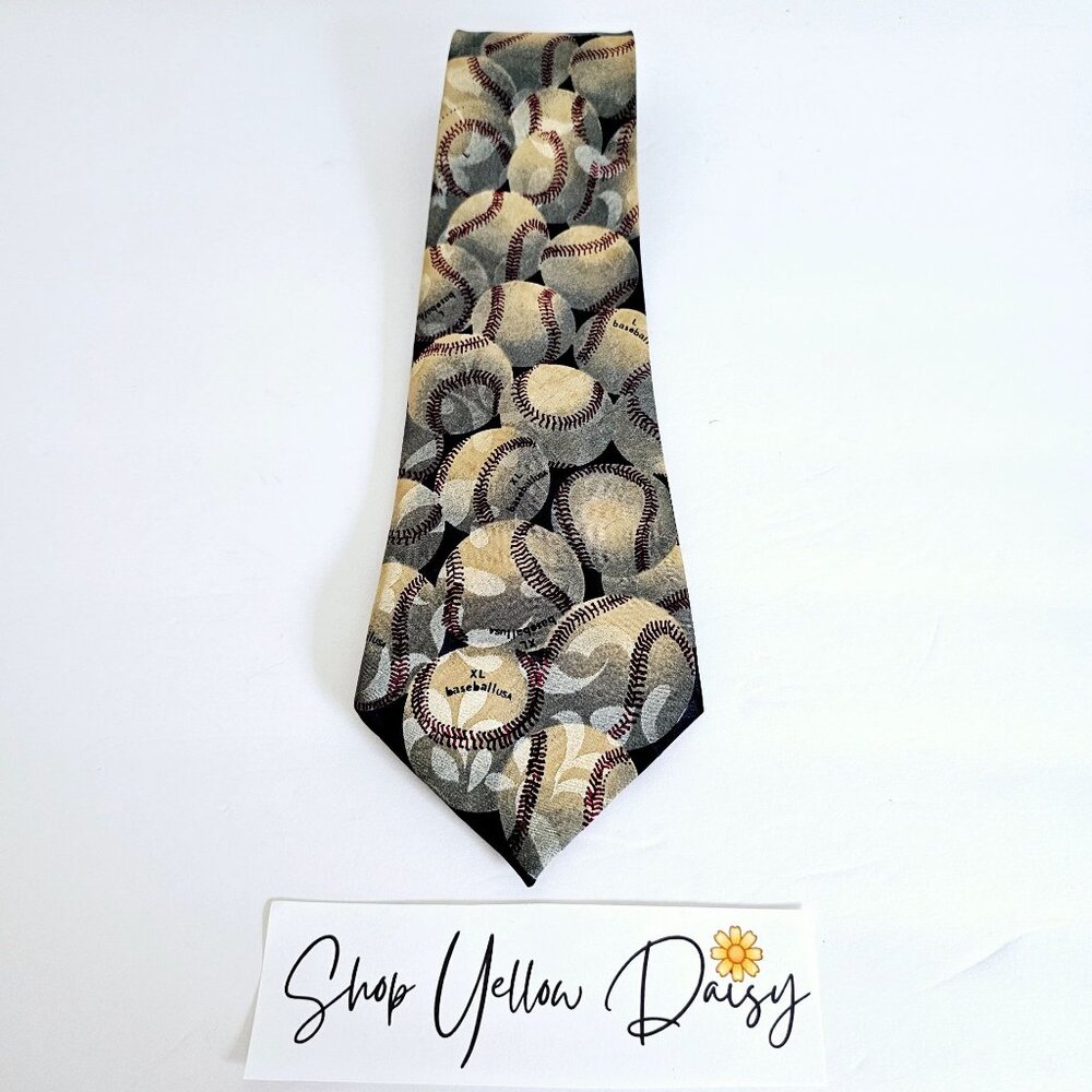 Vintage Gianfranco Silk House Baseball Print‎ Necktie Navy Grey Sports Gorpcore